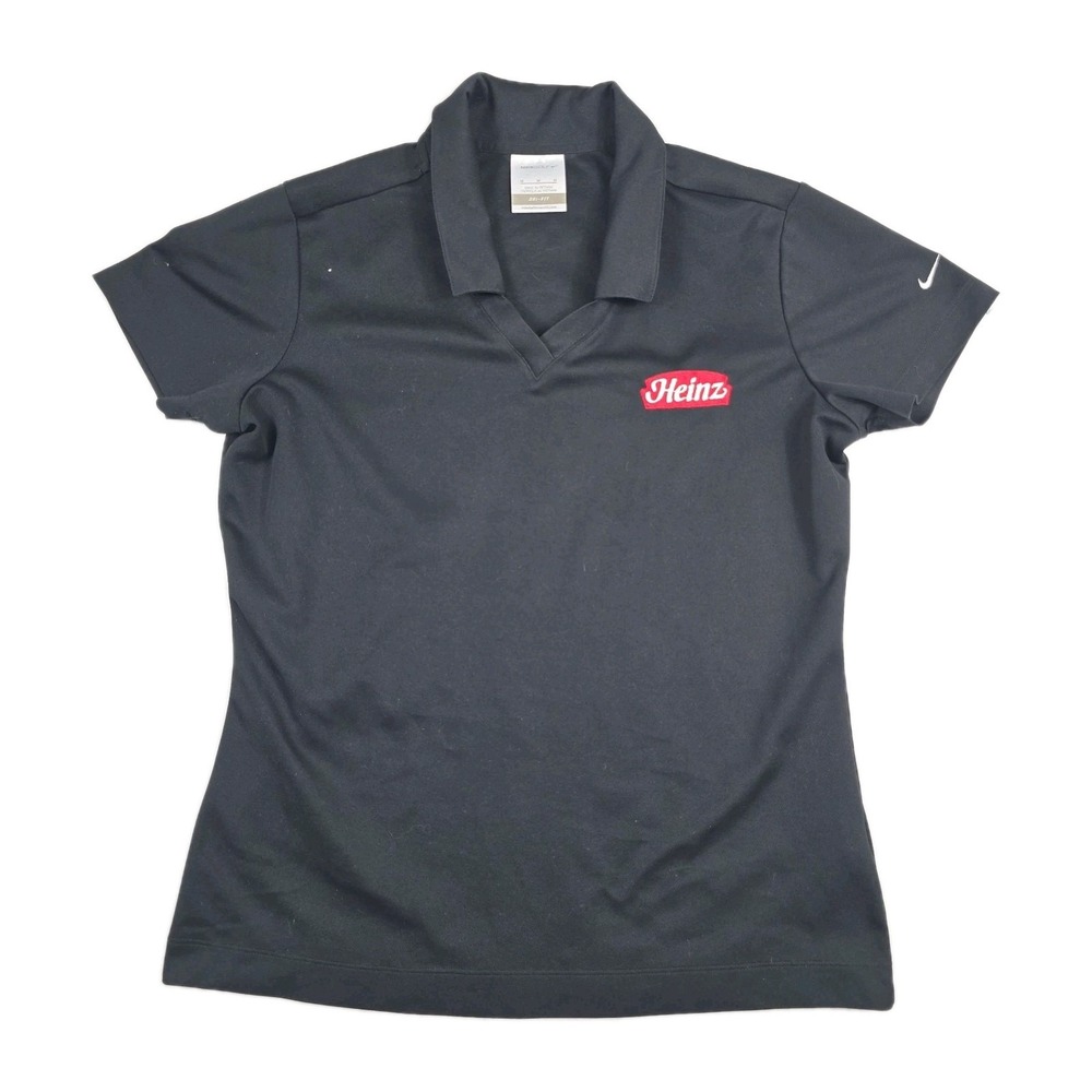 Nike Golf‎ Dri Fit Women's Size Medium Black Polo Heinz Logo Short Sleeve